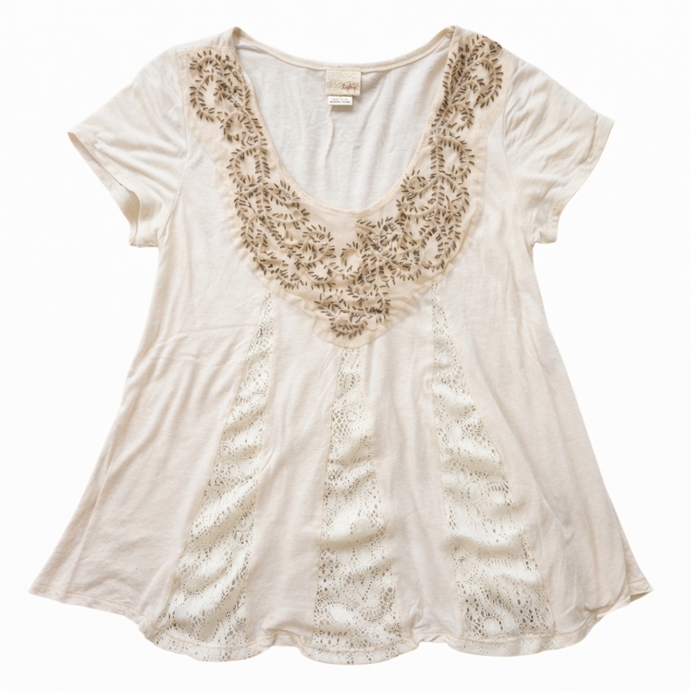 Daytrip by Buckle Ivory Beaded Lace Boho Top Large Festival Y2K Blouse